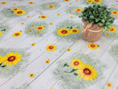 Sunflowers on Hessian Green Wood Design Vinyl Oilcloth Tablecloth