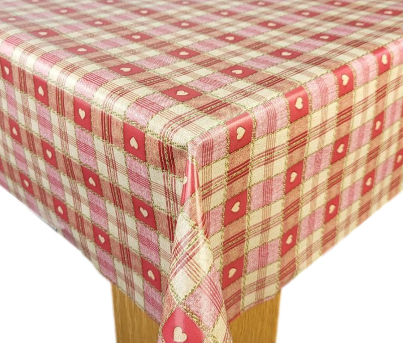 Sweetheart Check Red Wider Width PVC Vinyl Oilcloth Tablecloth 160cm wide