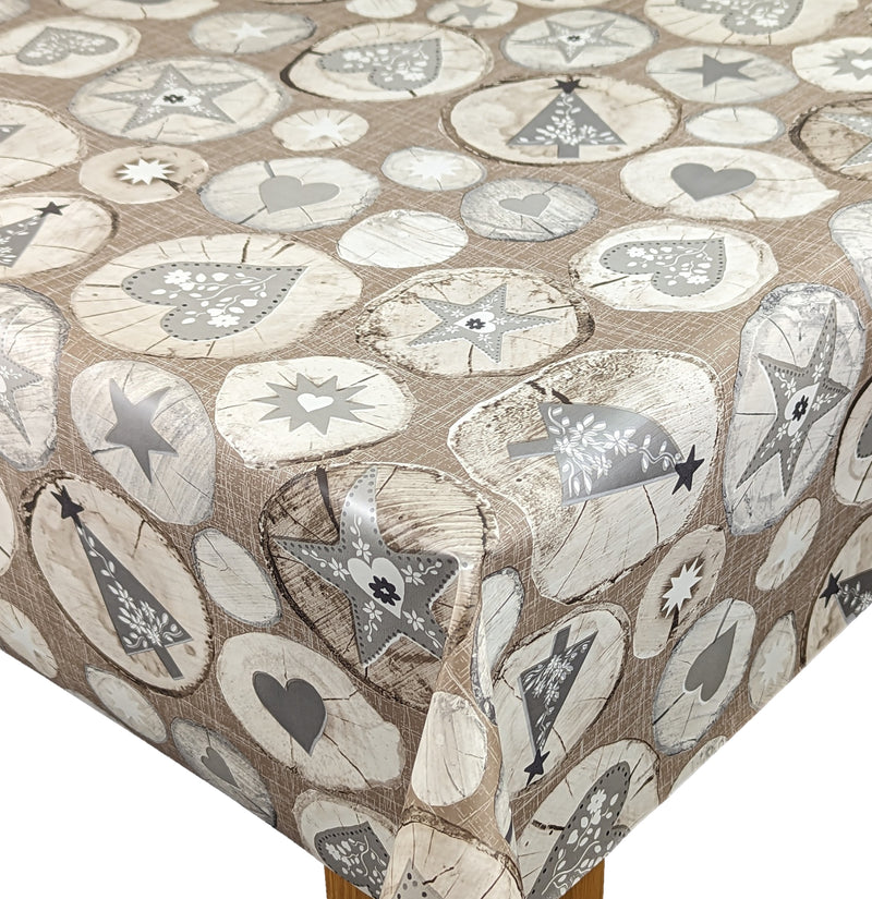 Swedish Christmas Silver Grey and Taupe Vinyl Oilcloth Tablecloth