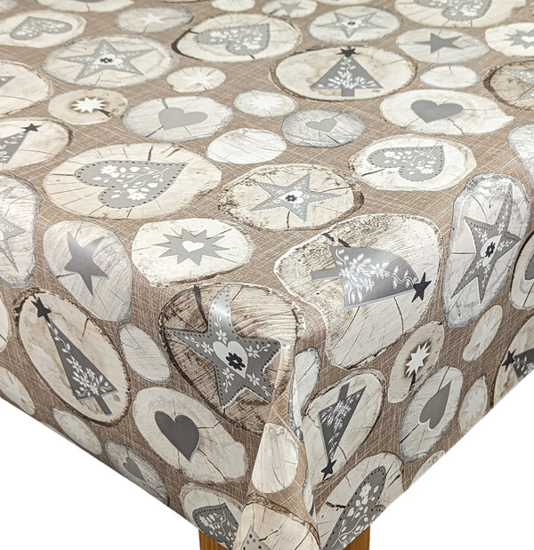 Swedish Christmas Silver Grey and Taupe Vinyl Tablecloth Roll 20 Metres x 140cm