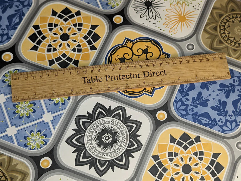 Tangier Tiles Grey Ochre Blue PVC Tablecloth 20 Metres x 140cm  Roll