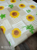 Sunflower Taupe and Yellow  PVC Vinyl Wipe Clean Tablecloth  170cm x 140cm Warehouse Clearance