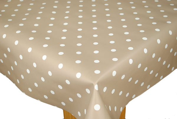 Taupe Polka Dot PVC Vinyl Wipe Clean Tablecloth  100cm x 160cm Warehouse Clearance