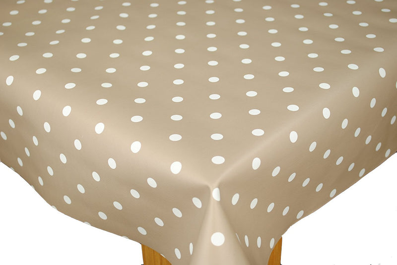 Taupe Polka Dot PVC Vinyl Wipe Clean Tablecloth  100cm x 160cm Warehouse Clearance