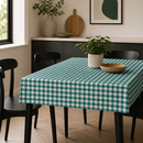 Teal Bistro Gingham Check Vinyl Oilcloth Tablecloth