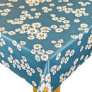 Teal Daisies Vinyl Oilcloth Tablecloth