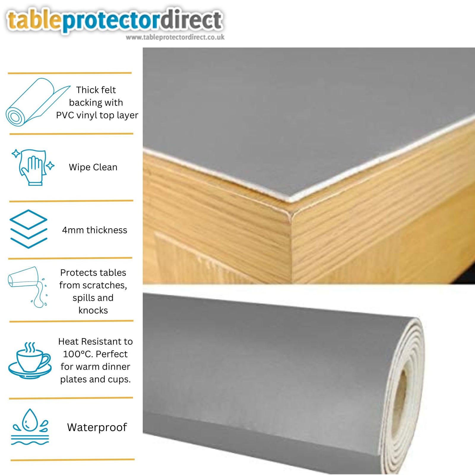 Heavy Duty Table Protector Grey 150cm wide Home Table Protector Direct