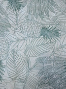 Tropical Leaves Pineapple Green Beige Linen Oilcloth Tablecloth