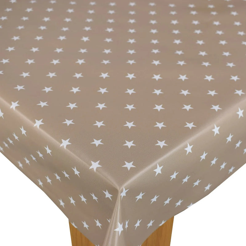 Taupe Twinkle Stars PVC Vinyl Wipe Clean Tablecloth 150cm x 140cm Warehouse Clearance