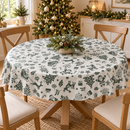 Vintage Santa Green and Natural Christmas PVC Vinyl Oilcloth Tablecloth
