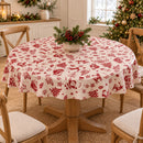 Vintage Santa Red and Natural  Christmas PVC Vinyl Oilcloth Tablecloth