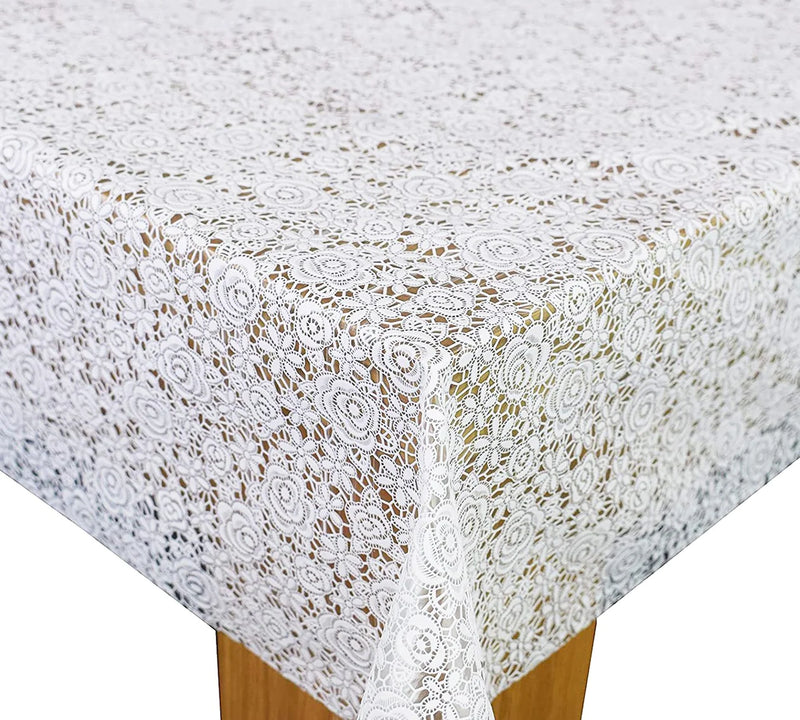 White Floral Lace Pattern vinyl tablecloth 120cm x 140cm Warehouse Clearance