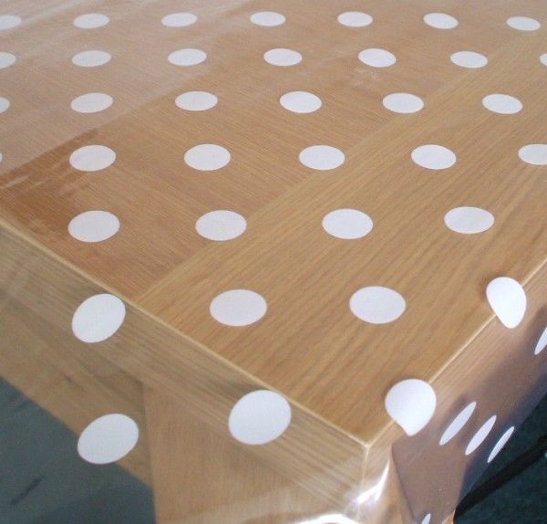 White Spot on Clear 90cm x 140cm PVC Vinyl Wipe Clean Tablecloth  Warehouse Clearance