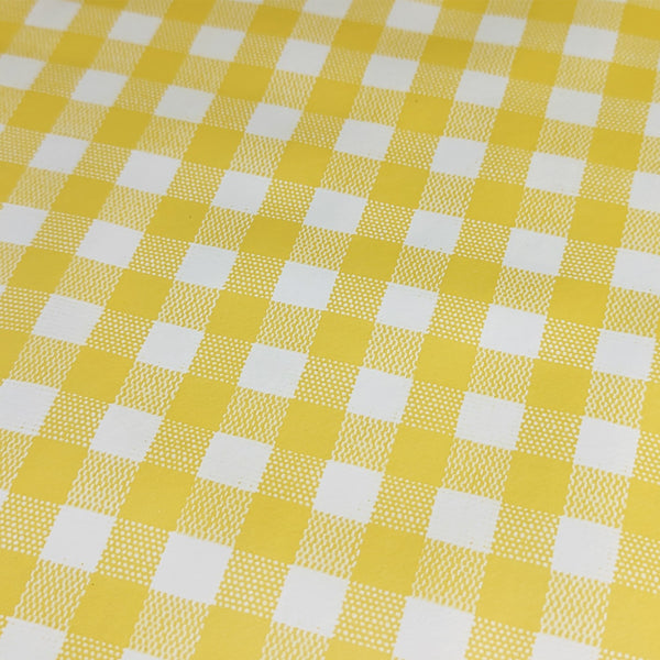 Extra Wide 180cm Round Wipe Clean Tablecloth Vinyl PVC Yellow Bistro Gingham Check