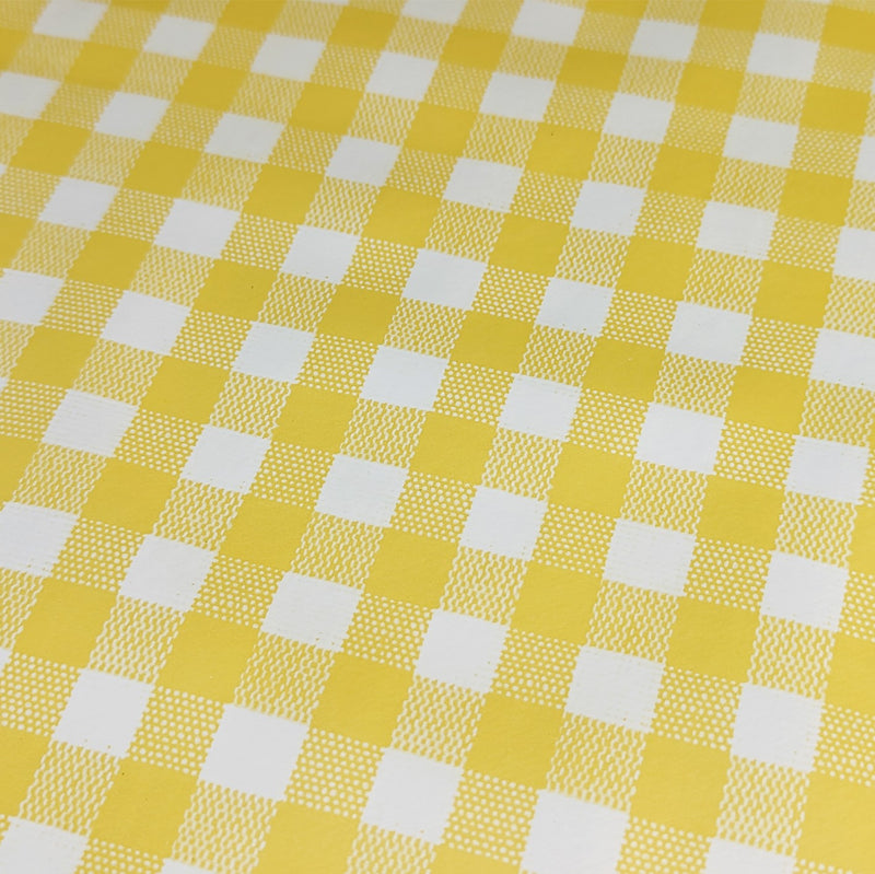 Yellow Bistro Check Wider Width PVC Vinyl Oilcloth Tablecloth 180cm extra wide