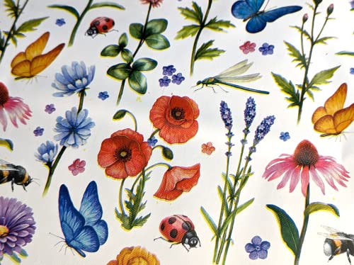 Wildflower Meadow Butterflies PVC Vinyl Wipe Clean Tablecloth  150cm x 140cm - Wrinkled-Warehouse Clearance