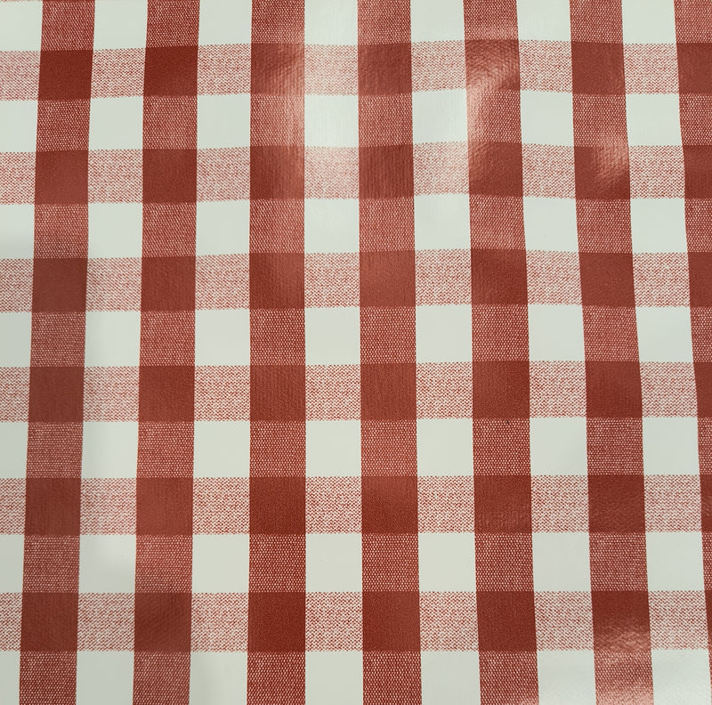 Wine Red 20mm Gingham Check  PVC Vinyl Tablecloth 20 Metres Roll