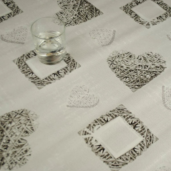 Woven Hearts Grey PVC Tablecloth 20 Metres Roll