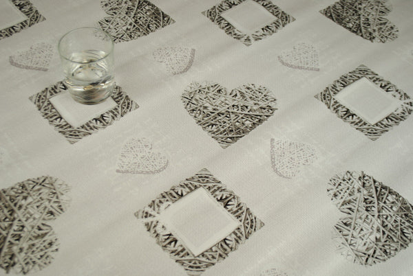 Woven Hearts Grey PVC Vinyl Wipe Clean Tablecloth  170cm x 140cm Warehouse Clearance