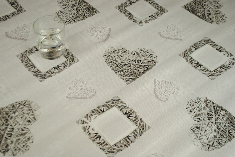 Woven Hearts Grey PVC Vinyl Wipe Clean Tablecloth  170cm x 140cm Warehouse Clearance
