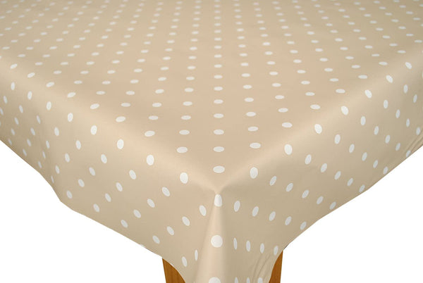 Extra Wide 180cm x 180cm Square Wipe Clean Tablecloth Vinyl PVC Beige polka dot