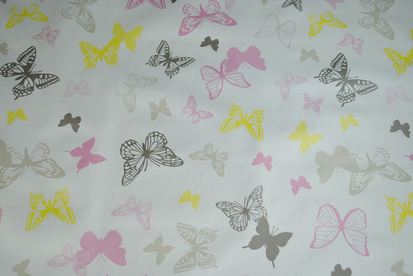 Butterfly Yellow Pink Grey PVC Vinyl Tablecloth 20 Metres