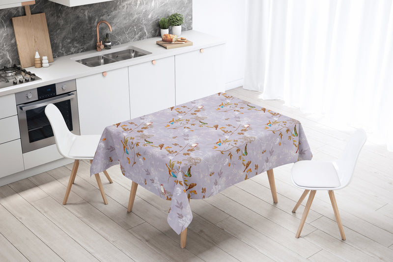 Birds Grey Leaves Vinyl Oilcloth Tablecloth