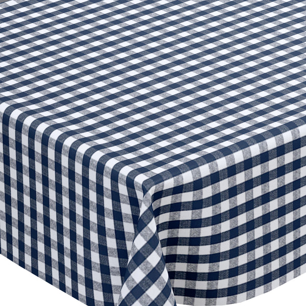 Navy Blue Gingham Medium Check  PVC Vinyl Tablecloth Roll 20 Metres x 140cm