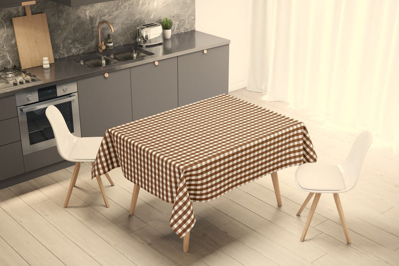 Brown Gingham Medium Check PVC Vinyl Tablecloth Roll 20 Metres x 140cm