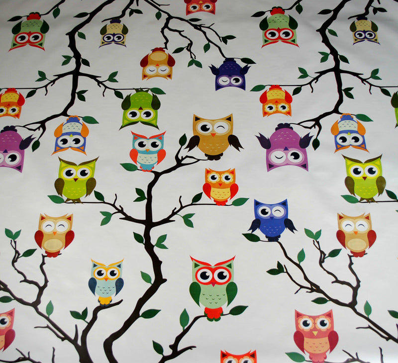 Ozzy Owl on white Vinyl Oilcloth Tablecloth