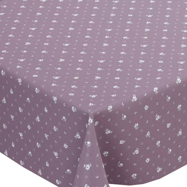 Dainty White Flowers on Lilac PVC Vinyl Tablecloth 20 Metres x 140cm