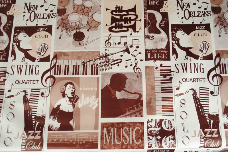 Jazz Club Brown Vinyl Oilcloth Tablecloth