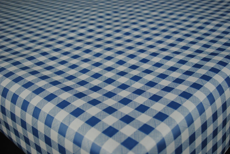 Blue Gingham Small Check  PVC Vinyl Tablecloth 20 Metres
