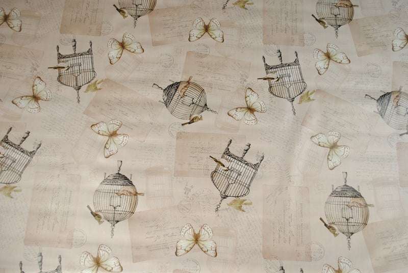Birdcage and Butterfly Taupe Vinyl Oilcloth Tablecloth
