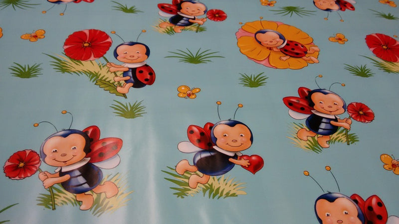 Ladybirds on Duckegg Vinyl Oilcloth Tablecloth