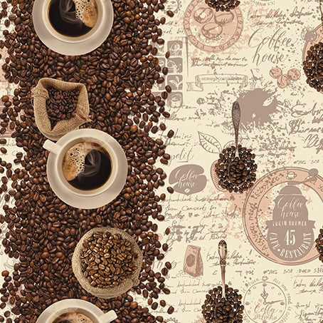 Spill the Coffee Beans Cream Vinyl Oilcloth Tablecloth