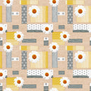 Daisy Grey Yellow Shapes PVC Vinyl Tablecloth 140cm x  20 Metres