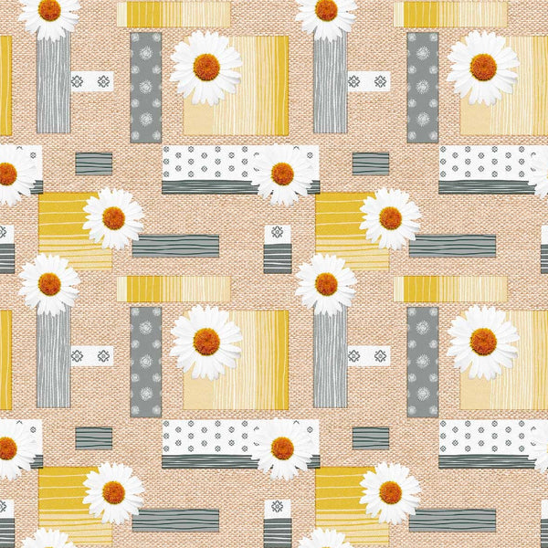 Daisy Grey Yellow Shapes PVC Vinyl Tablecloth 140cm x  20 Metres