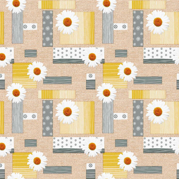 Daisy Grey Yellow Shapes PVC Vinyl Tablecloth 140cm x  20 Metres