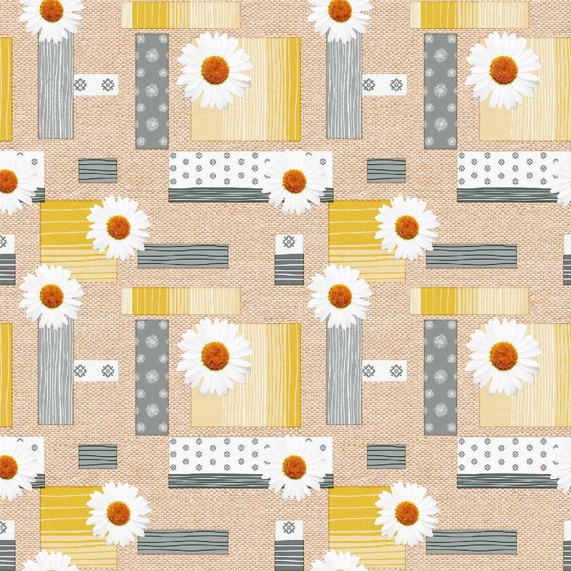 Daisy Grey Yellow Shapes PVC Vinyl Tablecloth 140cm x  20 Metres