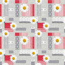 Daisy Grey Pink Shapes PVC Vinyl Tablecloth 140cm x  20 Metres