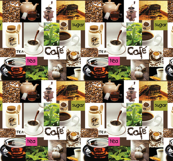 Cafe Culture Coffee Tea Vinyl Oilcloth Tablecloth