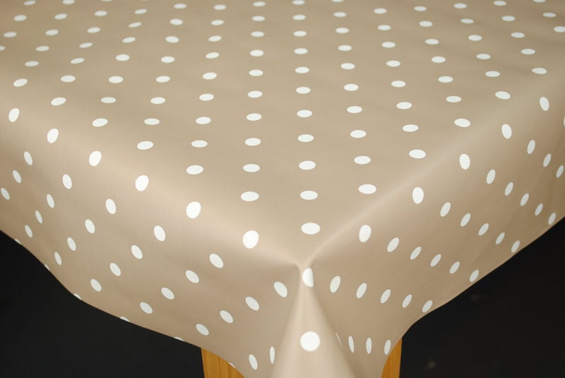 Taupe and White Polka Dot  Vinyl Oilcloth Tablecloth