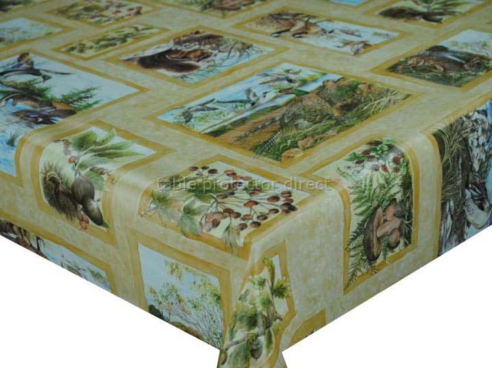 Natural Wildlife Beige  Vinyl Oilcloth Tablecloth