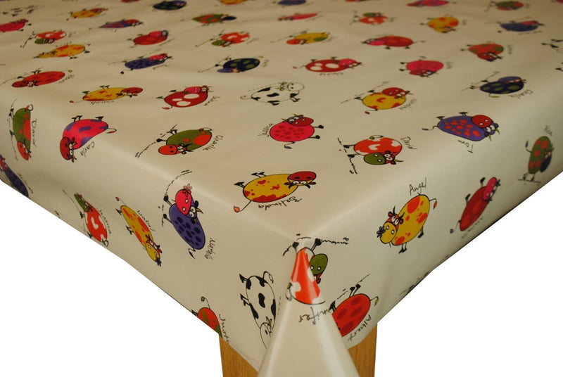 Funky Cows on BEIGE  Vinyl Oilcloth Tablecloth