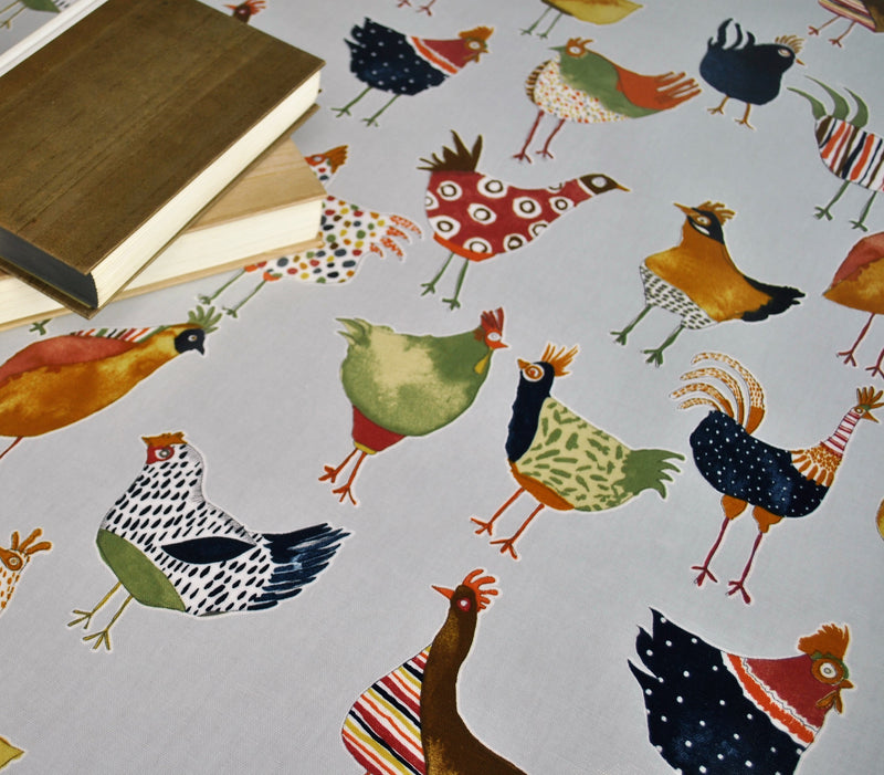 Harriet  Hen Colonial Grey Oilcloth Tablecloth