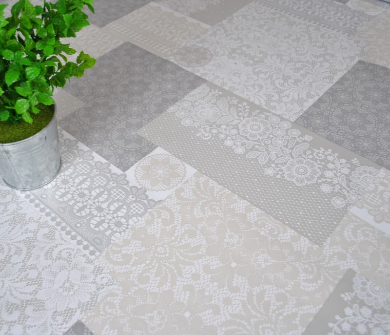 Bruges Lace Pattern Grey Vinyl Oilcloth Tablecloth