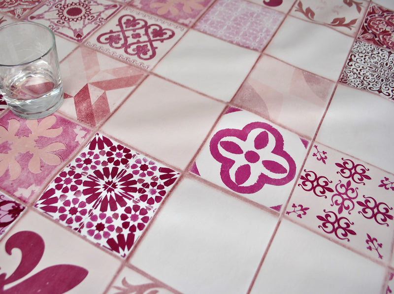 Lisbon Tiles Dusty Pink Vinyl Oilcloth Tablecloth
