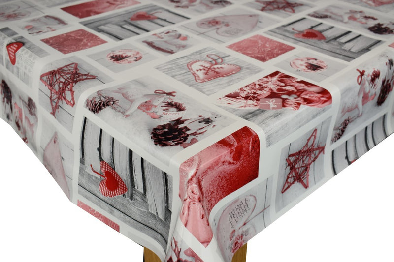 Red Christmas Wood Effect Vinyl Oilcloth Tablecloth