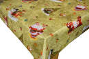 Santa Snowman Gold Vinyl Oilcloth Tablecloth